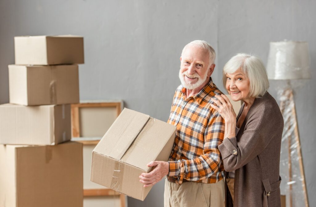 A mature couple preparing for their move to assisted living.