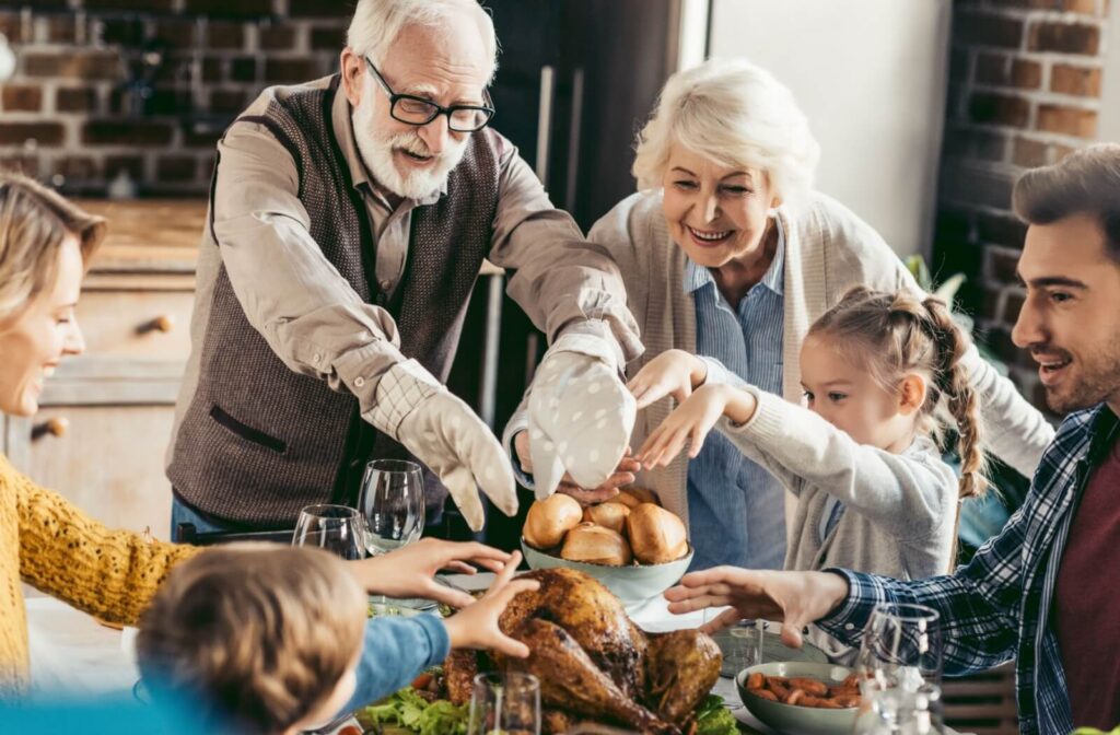 seniors having a family dinner with loved ones